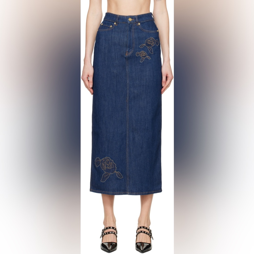 NWT GANNI Rinse Rose Denim Maxi Skirt euro 52 us L to XL - Picture 3 of 9